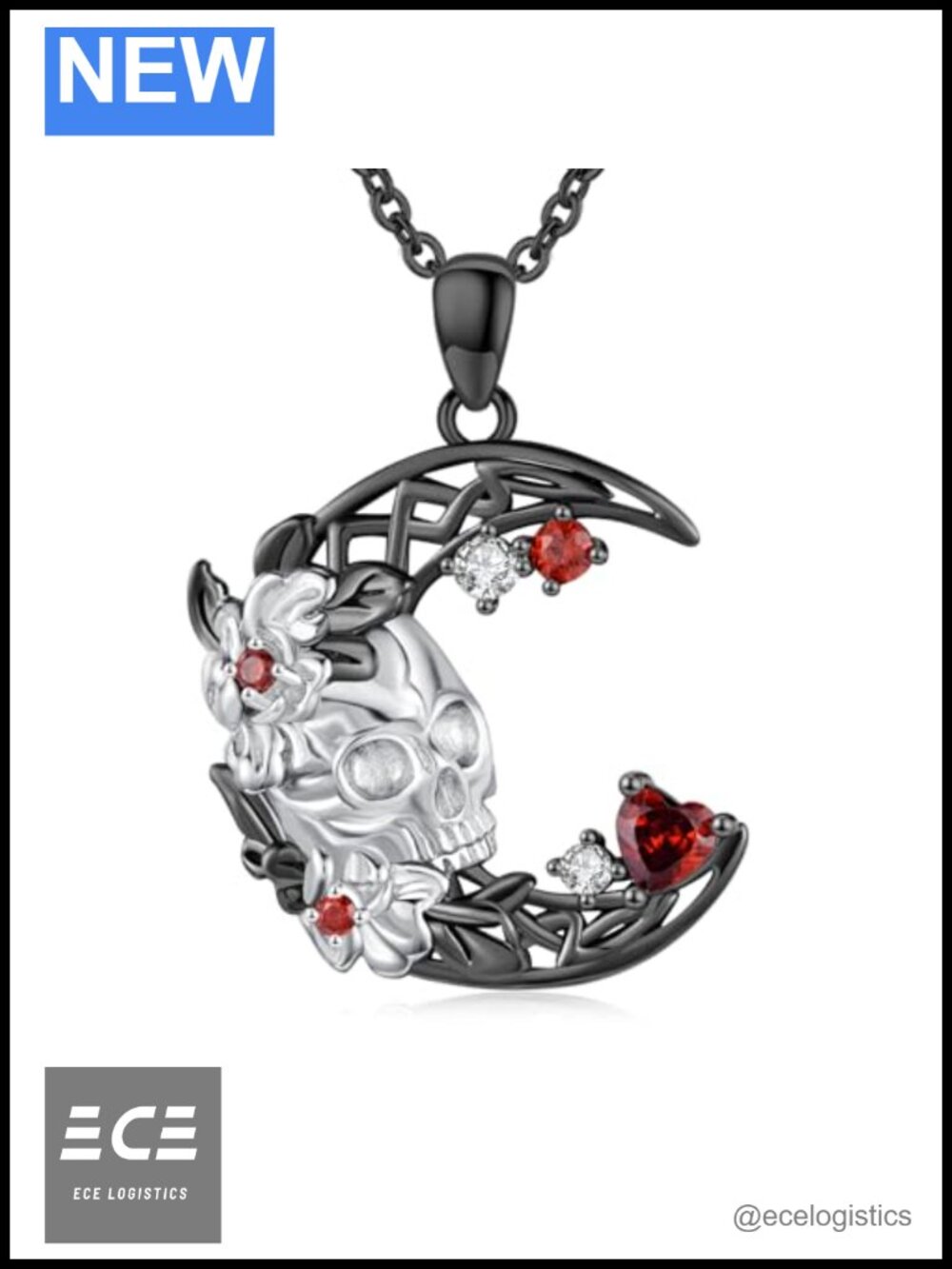 925 Sterling Silver Skull Pendant Necklace Gothic Skeleton Jewelry Gift